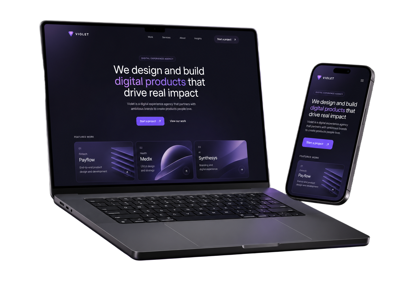 Mockup de notebook e celular exibindo um site moderno criado pela NEXT WEB SITES